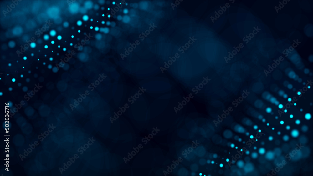 Poster digital background with movement of glowing particles. complex technologies of big data. 3d renderin