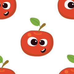 Fruit baby cartoon seamless pattern. Apple character with cute face pattern. Food background for kids wear or toys