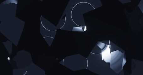 Render with a torn blue background with highlights from the pieces