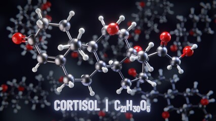 Cortisol molecular structure. 3D illustration - obrazy, fototapety, plakaty