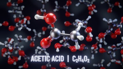 Acetic acid (ethanoic acid) molecular structure. 3D illustration