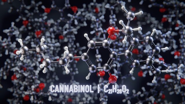 Cannabinol (CBN) molecular structure. 3D illustration