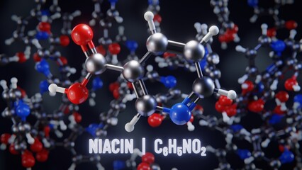 Niacin molecular structure. 3D illustration