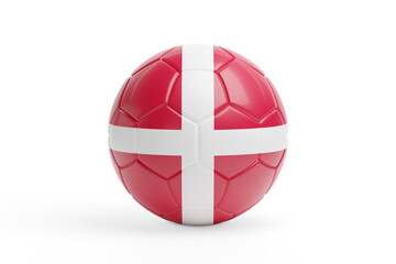 Soccer ball with the colors of the Denmark flag. 3d illustration.