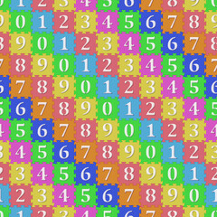 Colorful numbers puzzle seamless pattern. 3d illustration.