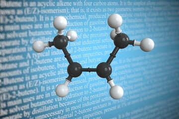 Molecular model of cis 2 butene, 3D rendering