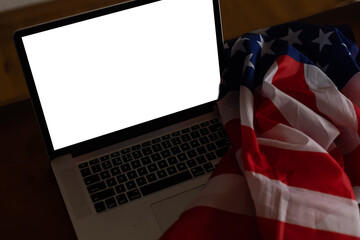 Flag of USA. laptop with blank screen