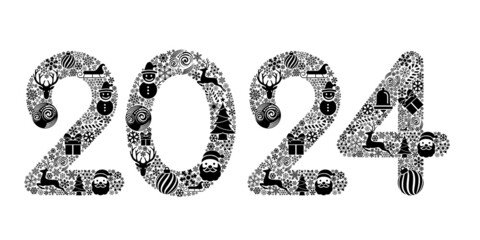 2024 Happy New Year in golden design, Holiday greeting card design.