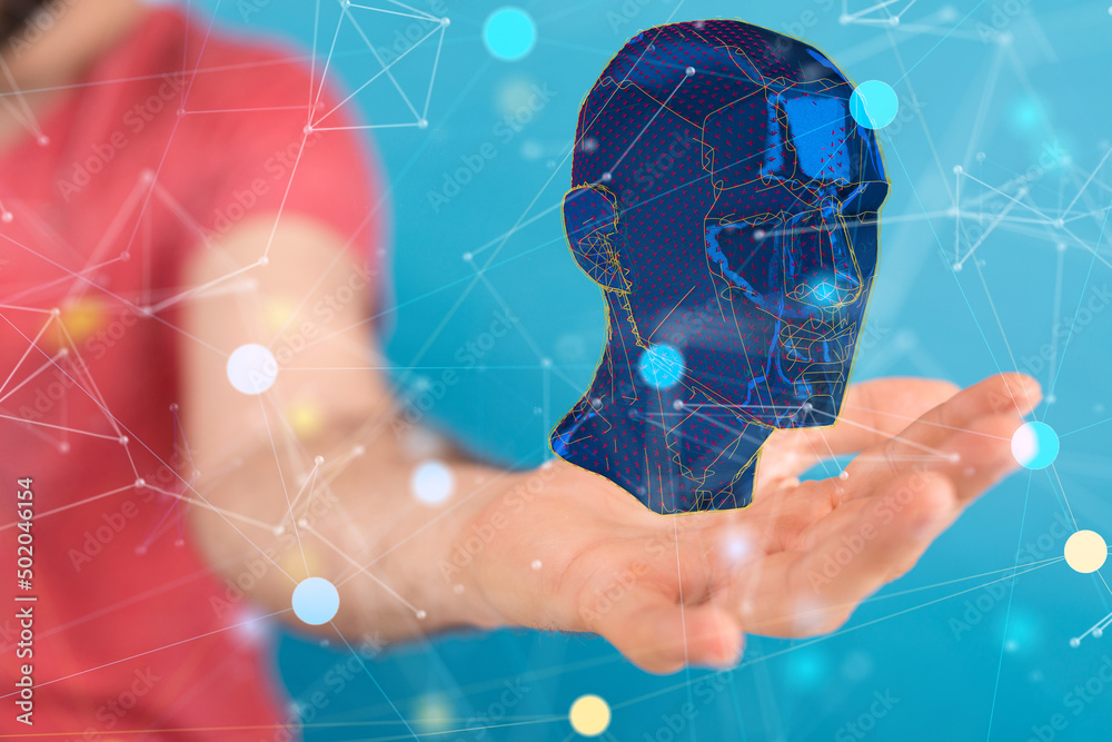 Poster human head and brain.deep learning , machine learning and artificial intelligence , ai technology,