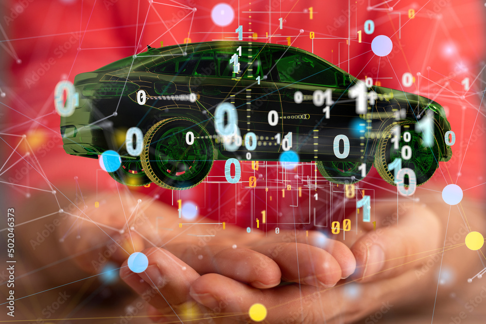Poster Autonomous car with HUD graphic of Navigation system driving