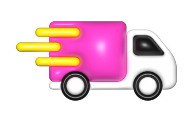 pink delivery car van 3d, icon, free shipping, fast delivery