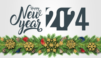 2024 Happy New Year in golden design, Holiday greeting card design.