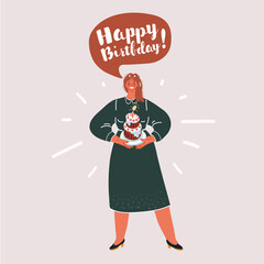 Vector illustration of woman holding a birthday cake with birthday candle to celebrate you