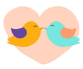 Two bird kissing each other on heart background vector illustration. Beautiful wedding greeting card and love concept idea.