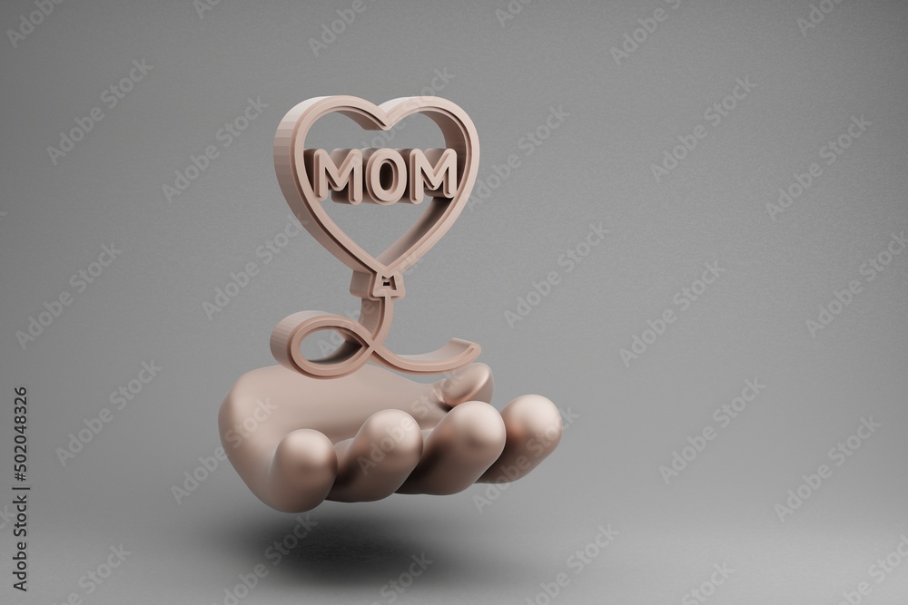 Aufkleber beautiful abstract illustrations golden hand holding ballon heart with word mom symbol icon on a gra