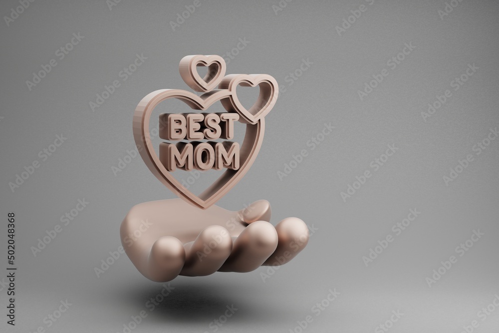 Aufkleber beautiful abstract illustrations golden hand holding heart with words best mom symbol icon on a gray