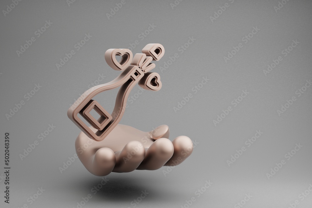Poster beautiful abstract illustrations golden hand holding champagne symbol icon on a gray background. 3d 
