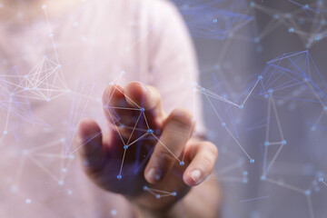 Global network. Blockchain. 3D illustration. Neural networks and artificial intelligence. Abstract