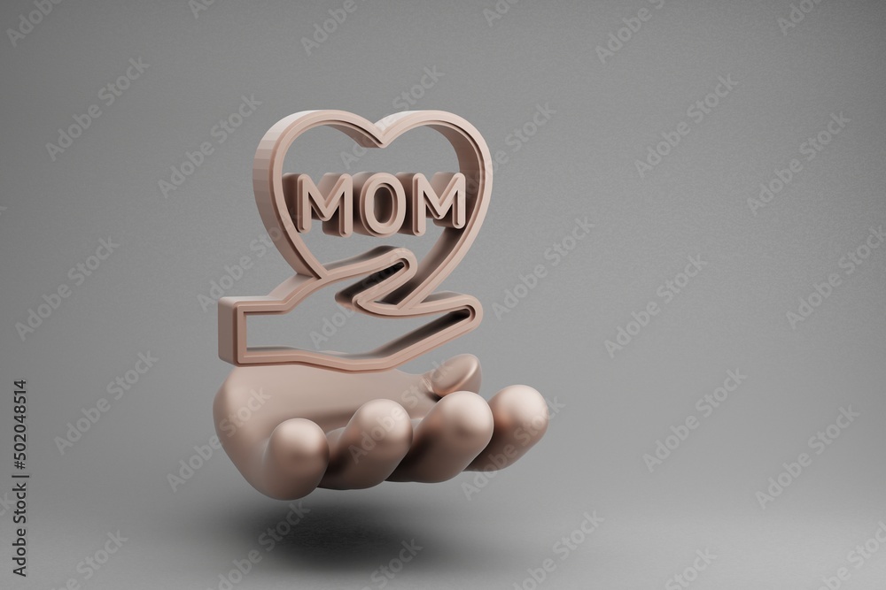 Aufkleber beautiful abstract illustrations golden hand holding hand heart with word mom symbol icon on a gray 