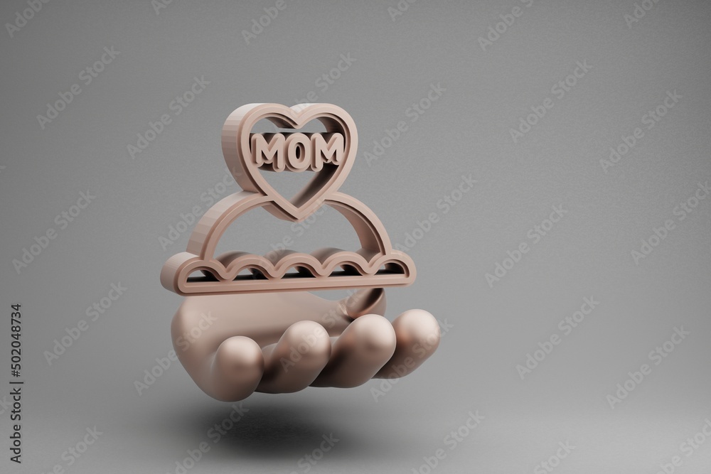 Aufkleber beautiful abstract illustrations golden hand holding cake with word mom and heart symbol icon on a g