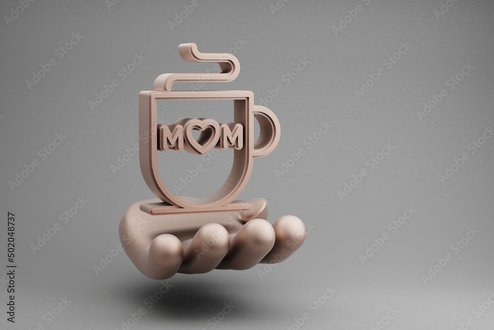 Aufkleber beautiful abstract illustrations golden hand holding cup with word mom with heart symbol icon on a g