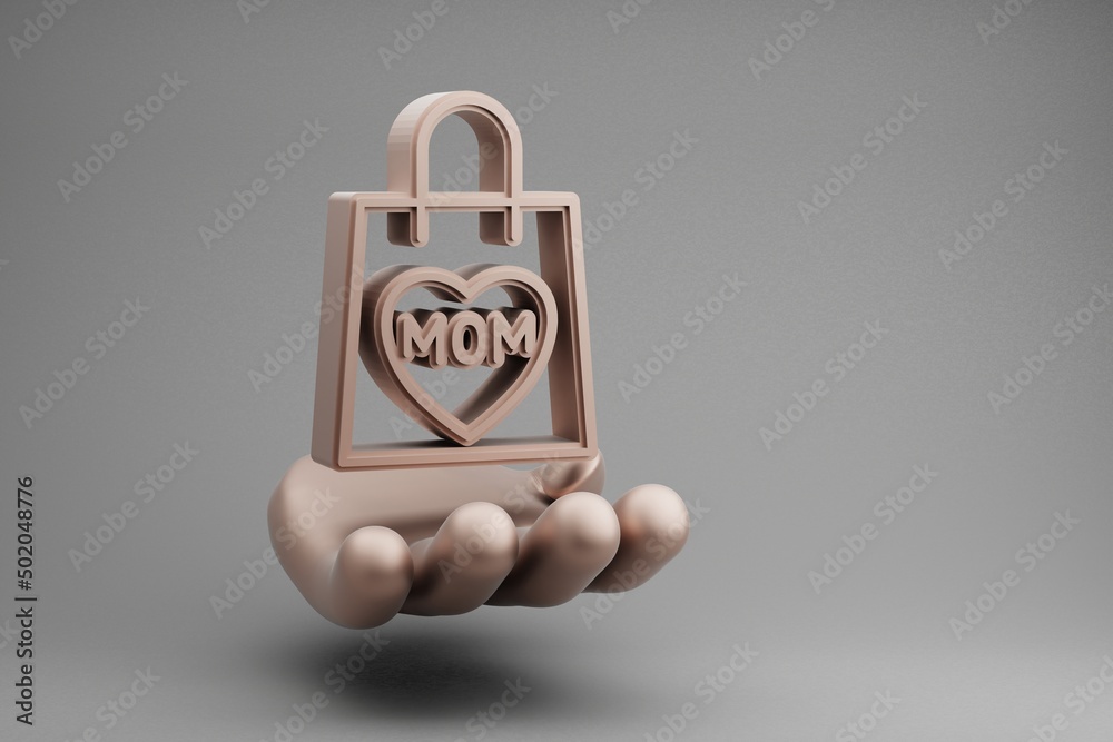 Aufkleber beautiful abstract illustrations golden hand holding shopping pack with word mom and heart symbol ic