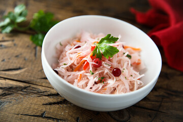 Traditional homemade sauerkraut with cranberry