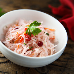 Traditional homemade sauerkraut with cranberry