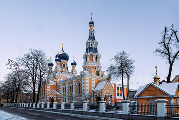 View of the Fraternal Church of St. Nicholas in the city of Brest in winter. Republic of Belarus