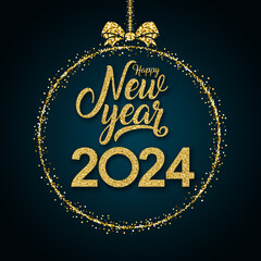 2024 Happy New Year in golden design, Holiday greeting card design.