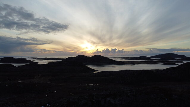 sunset over parts of the massive archipelago on the heroy island in nordland, northern Norway
