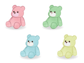 Cute colorful teddy bear illustration set 