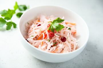 Traditional homemade sauerkraut with cranberry