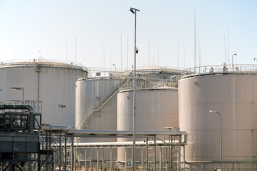 Industrial oil storage terminal with pipes