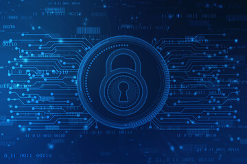 Digital Padlock on abstract technology background, Technology security concept. Modern safety digital background. Protection system, Cyber Security and safety information, personal data concept