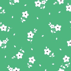 Seamless vintage pattern. White flowers and leaves . Green background. vector texture. fashionable print for textiles, wallpaper and packaging.