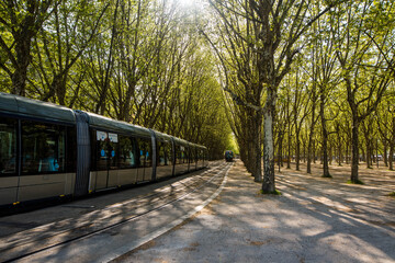 Fototapeta premium Tram starting from the Esplanade des Quinconces in Bordeaux
