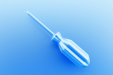 Fototapeta premium 3D illustration of a blue crosshead screwdriver hand tool isolated on a monocrome background. 3D render and illustration of repair and installation tool