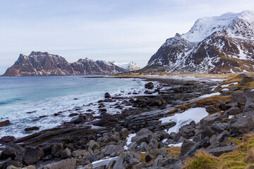 Fototapeta na wymiar Seascape at Uttakleiv in Lofoten Islands. Norway.