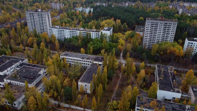 A drone view of the microdistrict left by people as a result of the disaster.