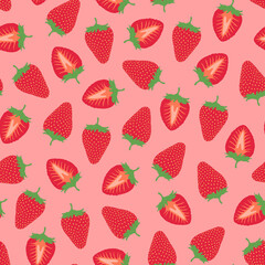 Seamless stawberry pattern - hand drawn design. Trendy summer background - bright red cover. Vibrant fruit print. Vector illustration