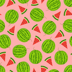 Bright seamless fruit pattern - hand drawn design. Repeatable trendy background with watermalons. Vibrant summer endless print. Vector illustration