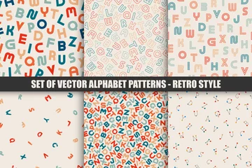 Foto op Canvas Collection of vector seamless alphabet patterns - retro style. Colorful vintage backgrounds with latin letters. Trendy textile prints © ExpressVectors