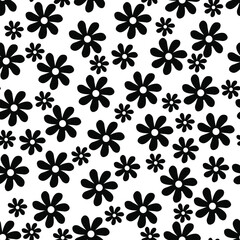Fototapeta na wymiar seamless pattern of black simple flowers on a white background