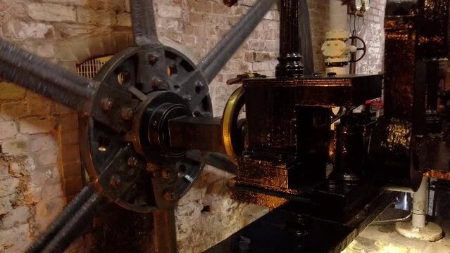 An atmospheric engine, used to power a cotton mill. Detail of flywheel and crank