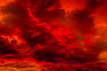 Red clouds in the sky. Summer sunset. Background - 502054982