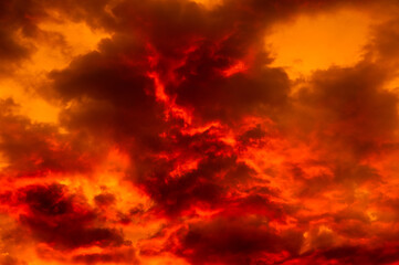 Red clouds in the sky, summer sunset - 502054983