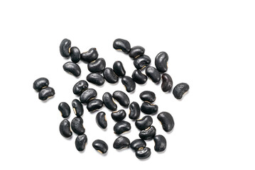 Top view of uncooked black beans (Vigna Mungo) isolated on white background.