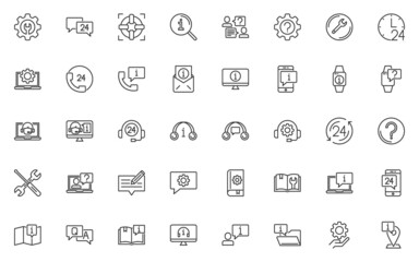 set of support line icons, customer service, help