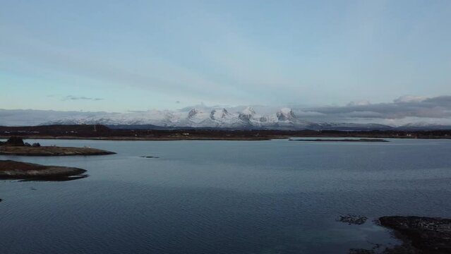 majestic sea, mountain and island view from the island of Heroy in nordland giving a small view of the massive archipelago and the diverse landscape of the region